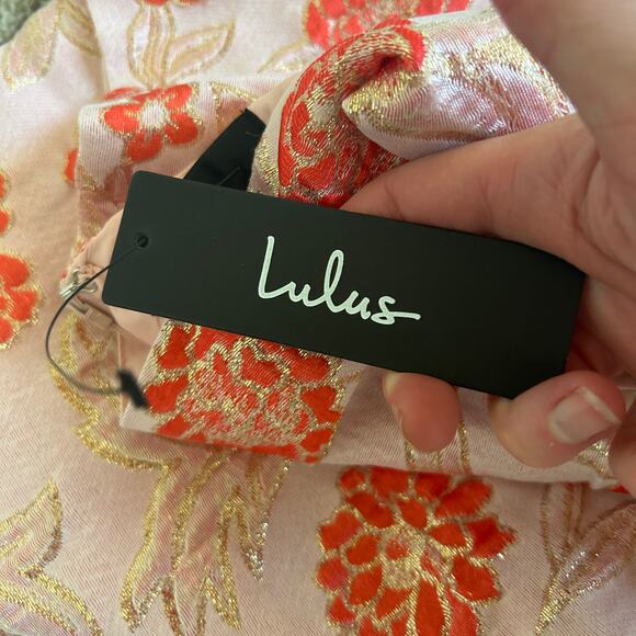 Lulu’s Pink Floral Brocade Mini Skirt Size Medium - Picture 5 of 7